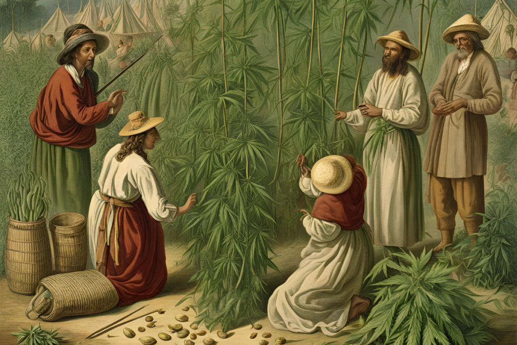 Historische Darstellung von Hanfpflanzen und ihren vielseitigen Anwendungen