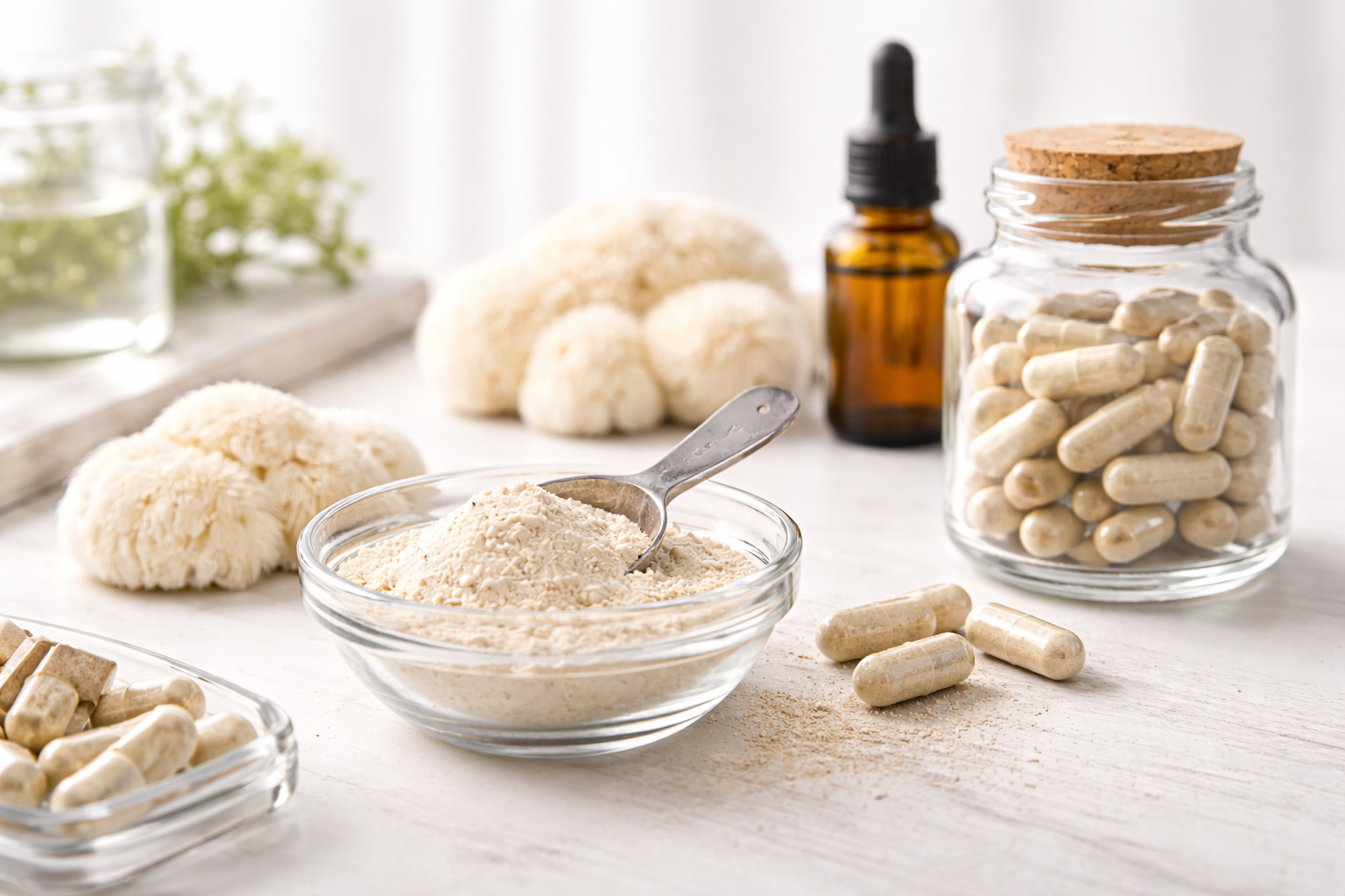 Vergleich von Pilzpulver und hochwertigen Kapseln