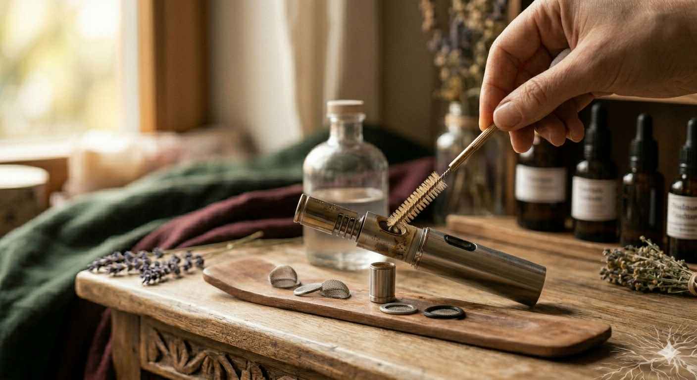 Reinigung der Heizkammer mit einem Bürstchen