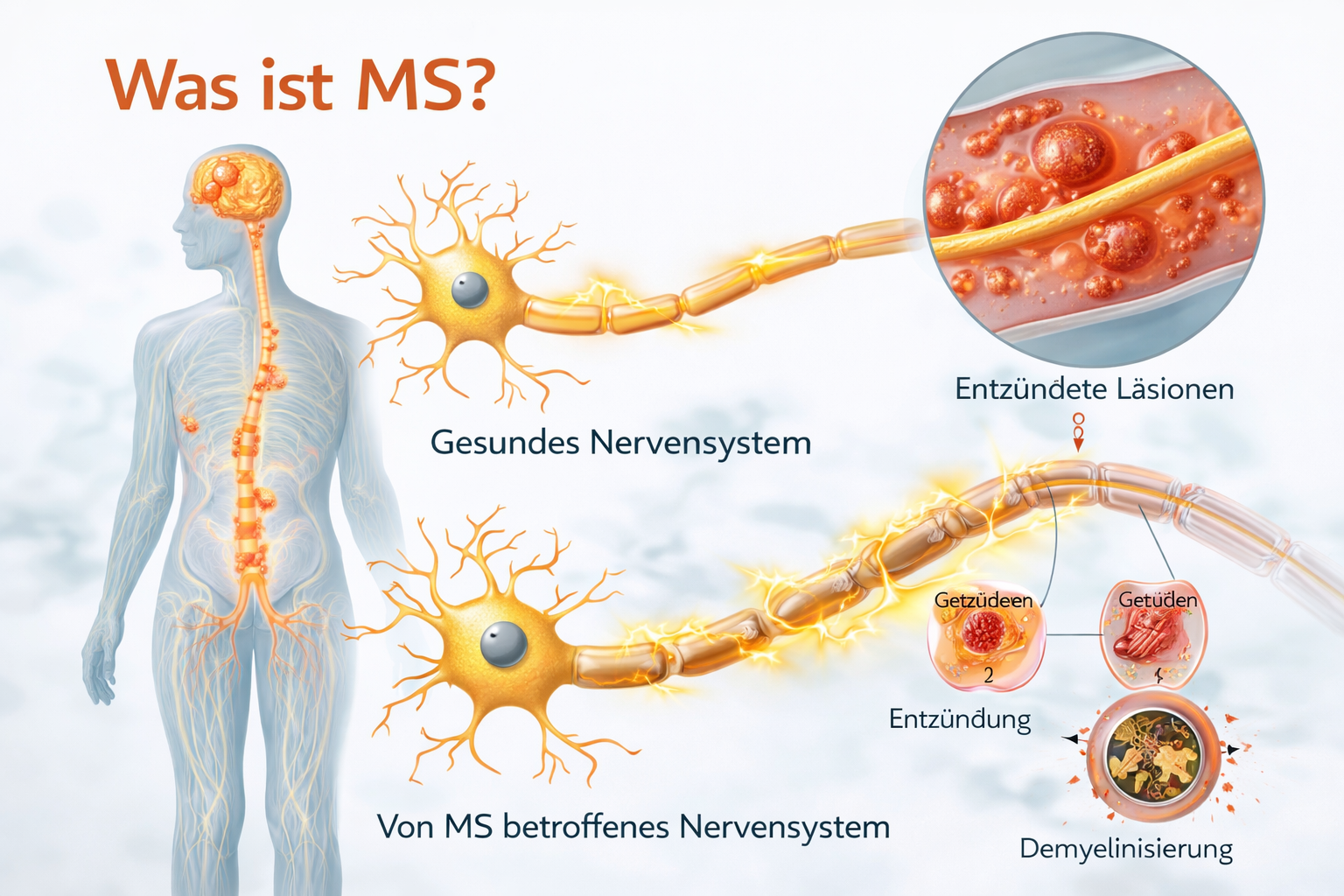 Grafische Erklärung der Demyelinisierung bei MS