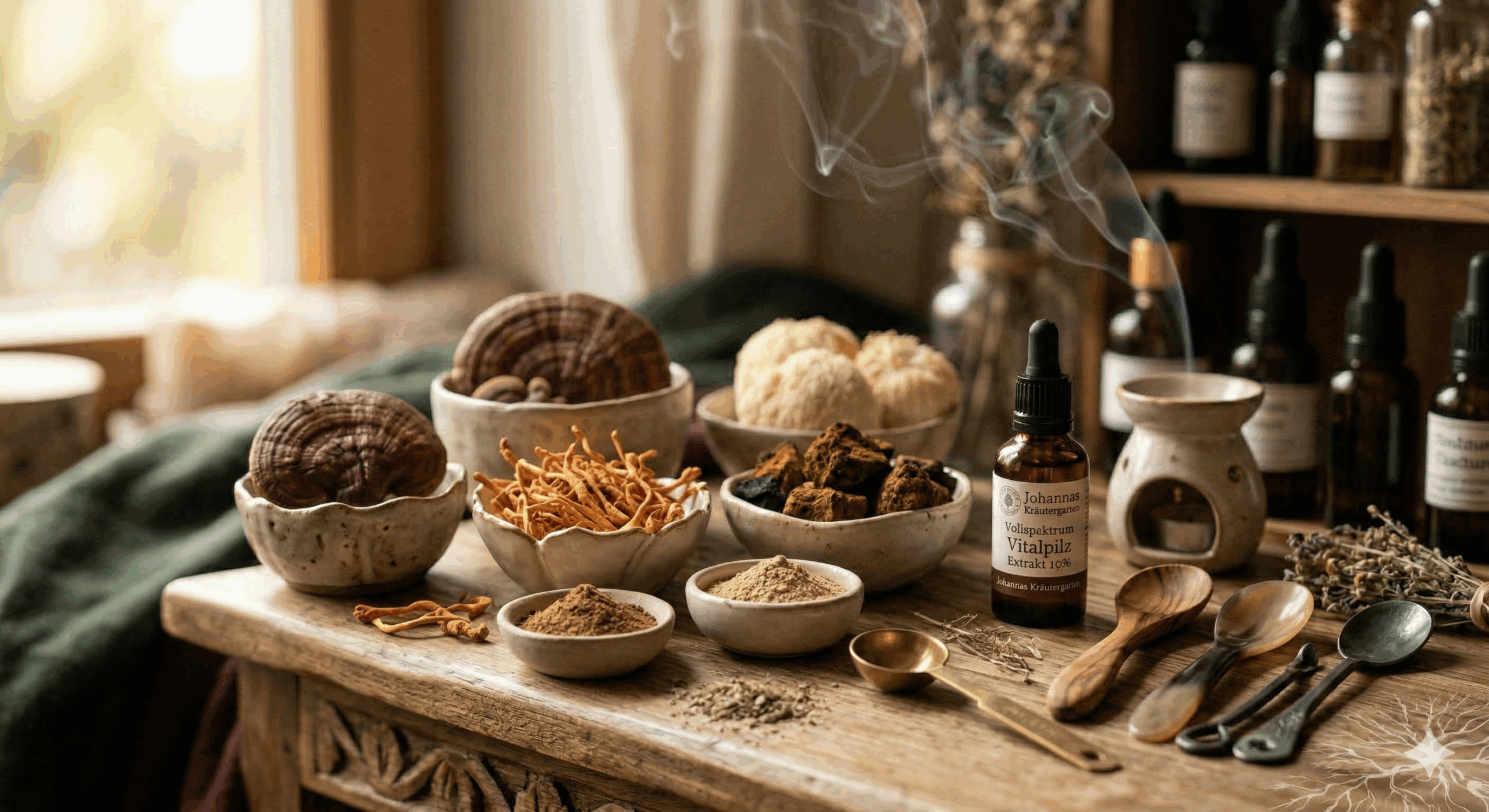 Zubereitung eines Vitalpilz-Matcha-Rituals